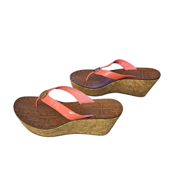 Tory Burch Pink Platform Cork Wedge Flip Flops Sandals Size 7 Women's - Picture 8 of 15